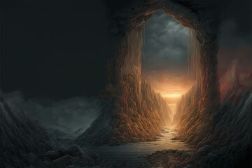 Fototapeta premium Gate to other world , fantasy theme illustration of the door that open path way to a different world , the unknown place Generative Ai
