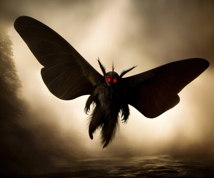 The Mothman is a cryptid with glowing red eyes. This legendary creature of folklore was reported in West Virginia in the late 60's near Point Pleasant.