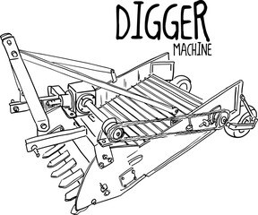 outline - Modern solid groundnut digger machine for farmers, vector image