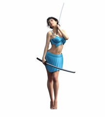 warrior woman, isolated on white background, 3D illustration, cg render