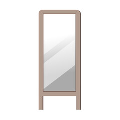 Home floor mirror cartoon illustration. Wooden and metal frame mirror for bedroom, living room or hallway isolated on white