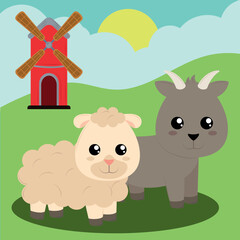 cute sheep and goat