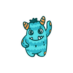 Cute cartoon monster,blue color.Funny character.Vector illustration