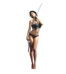 warrior woman, isolate on a transparent background, 3d illustration, cg render