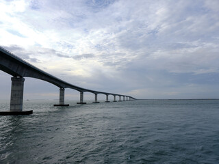 View of the new Herbert C Bonner Bridge spanning the Oregon Inlet on the Outer Banks of North Carolina