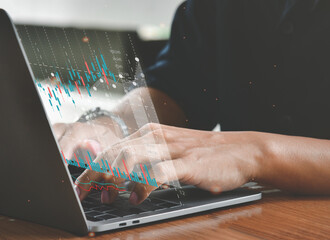 Investment concept and business finance technology. Stock Market Investments Funds and Digital Assets. businessman analyzing trading graph financial data. Business finance background