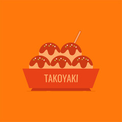 takoyaki illustration japanese food flat design vector stock