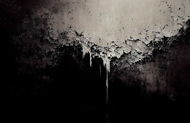 Luxury abstract black background with blots, splashes, cracked paint, stainless stell metallic panel, cracked distressed concrete.