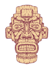 Hawaiian tiki statue mask. hand drawn design element, illustration, png © Jumpingsack