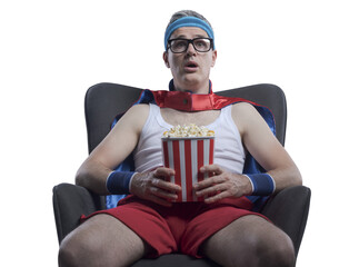 PNG file no background Funny superhero watching movies