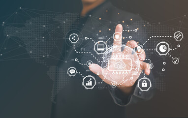 Cloud Computer technology.Internet of things,technology big data,business strategy, digital transformation change management,cloud transfer network of Data,cybersecurity,Ai technology.