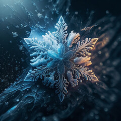 Fototapeta na wymiar snowflake on a blue background