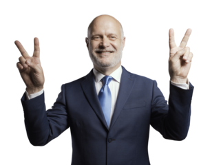 PNG file no background Cheerful businessman making a V sign