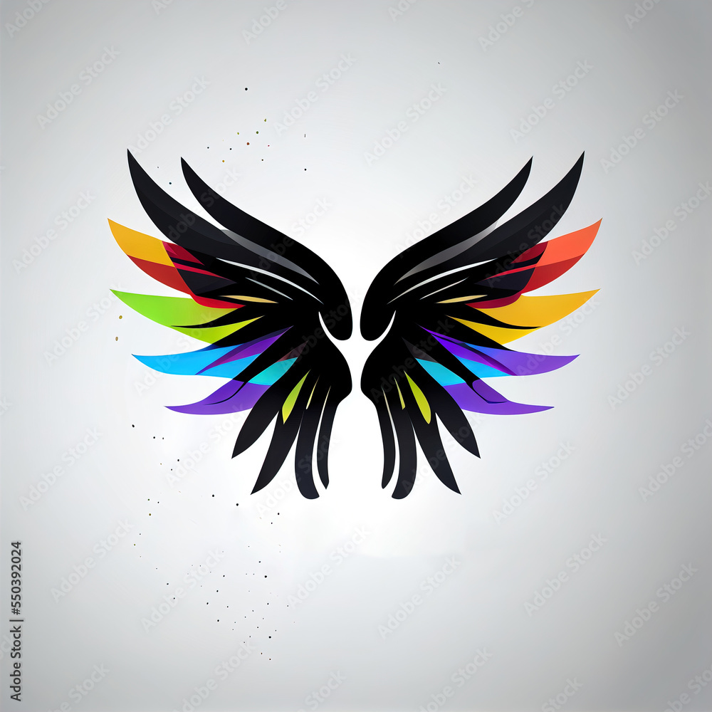 Poster a colorful wing with black wings on a white background with a gray background and a white background