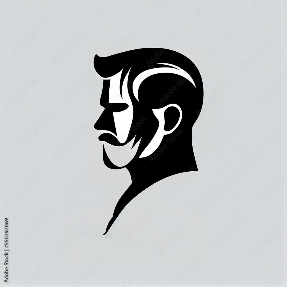 Poster a man's face with a beard and a mustache on a gray background. generative ai