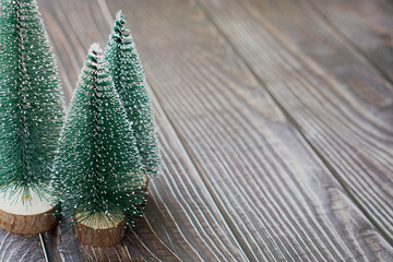 Christmas background with tree on wooden background. Merry christmas background, banner or card with space for write.