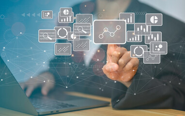 Business analysis, financial investment and technology concept. development to success and growing growth, analyzing financial graph on virtual screen