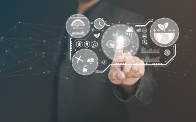 ESG concept of environmental, wooden cube block with ESG icon with copy space, social and corporate governance concept.Climate changing problem solving goals