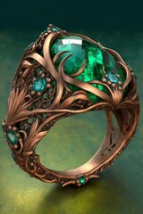 Copper and Emerald Elven Ring