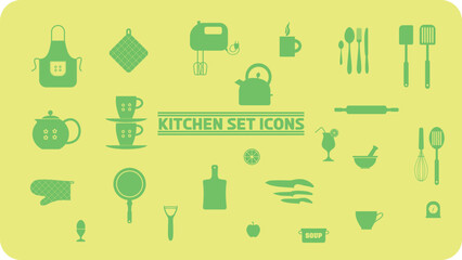 Cooking related line icon set. Pot, pan and kitchen utensils linear icons. Cooking recipe outline vector signs and symbols collection.