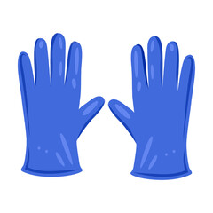 Obraz premium Rubber protective gloves, medical objects vector illustration. Cute cartoon male in uniform isolated on white background