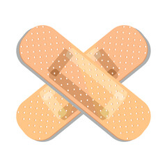 Narrow bandages for skin wounds, medical objects vector illustration. Cute cartoon male in uniform isolated on white background