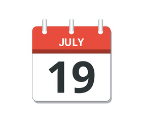 July 19th calendar icon vector. 