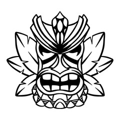 Hawaii wooden tiki mask - vector illustration - Out line