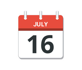 July 16th calendar icon vector. 