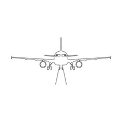 Airplane is on the runway. One continuous line drawing style. Minimalism hand drawn vector illustration.