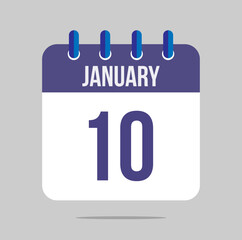 10 january calendar vector. Calendar icon for january with marked date. Design for schedules, meetings and appointments
