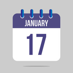 17 january calendar vector. Calendar icon for january with marked date. Design for schedules, meetings and appointments