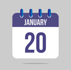 20 january calendar vector. Calendar icon for january with marked date. Design for schedules, meetings and appointments