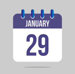 29 january calendar vector. Calendar icon for january with marked date. Design for schedules, meetings and appointments