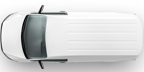 top view of white mini van isolated on empty background for mockup