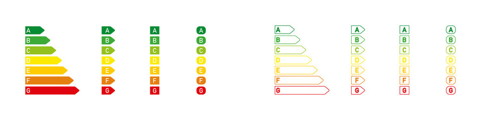 Energy efficiency rating  set. Sign color graph vector flat.  Vector illustration eps 10