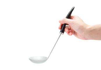 おたまを持つ手_料理をするイメージ（背景透過切り抜き合成用png素材）