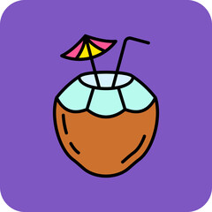 Coconut Multicolor Round Corner Filled Line Icon