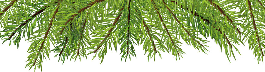 Obraz na płótnie Canvas Decorative seamless Christmas pattern or frame with green coniferous branches