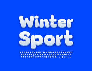 Vector creative emblem Winter Sport. White 3D Font. Artistic Alphabet Letters and Numbers set