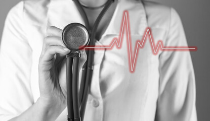ECG, electrocardiogram, EKG concept. Heart health diagnostic by cardiologist. Heartbeat, cardiogram