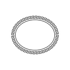 Oval frame with antique ornament template. Ellipse ornate picture and photo border with decorative ancient greek ornament in retro roman vector style