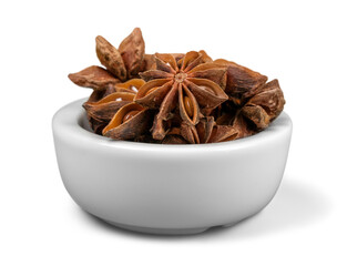 Anise seed in white bowl isolated on white background