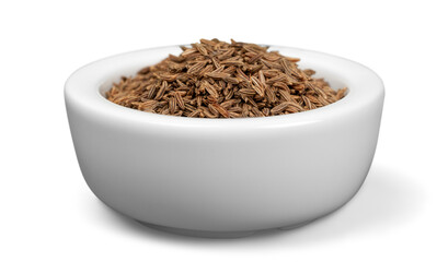 Collection of different spices with names in white pans, isolated