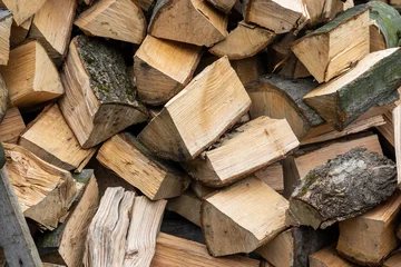Printed roller blinds Fuel crisis. Firewood lying down without order. The high price of wood in the forest.