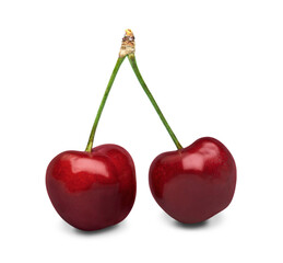 Delicious fresh cherries over white background