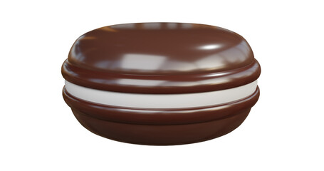 Chocolate Macaron front picture. 3d rendering.	