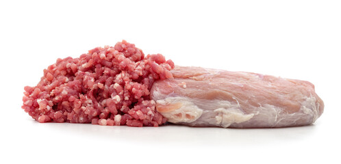 Fresh ground meat and steak.