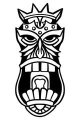 Wooden hawaiian tribal tiki mask - vector illustration - Out line