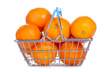 Grocery basket with tangerines on white background isolation